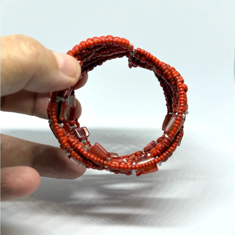 Beaded‎ Cuff Bracelet In Colorful Sienna